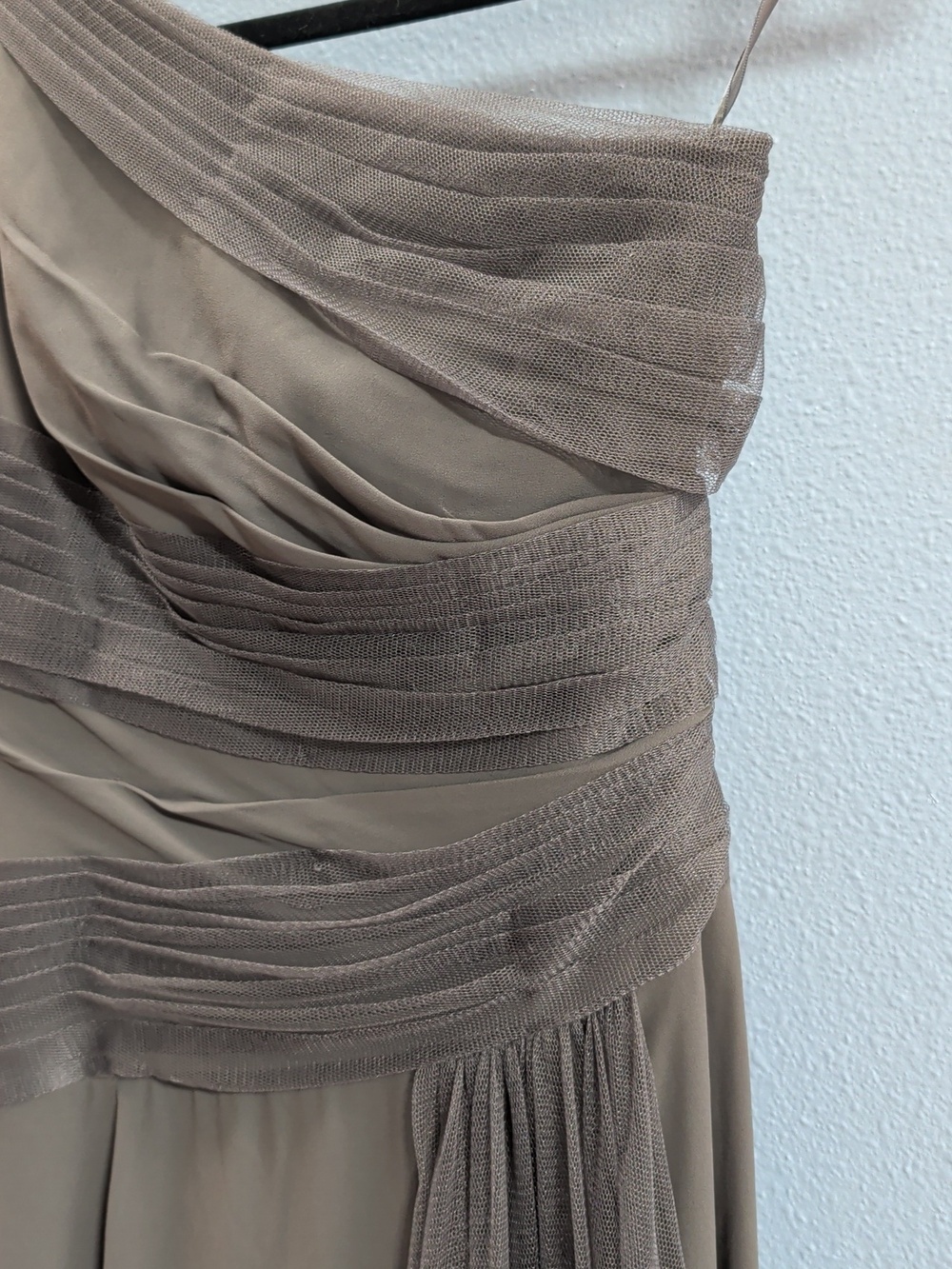 White by Vera Wang Georgette One-Shoulder Charcoal Grey Maxi Bridesmaid Dress - Picture 4 of 11